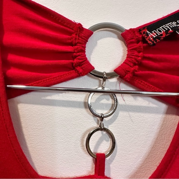 🛍️4 for 20$ / Anonyme Rushed Ring Short Sleeve Tunic Top Fiited / Red / S - Picture 9 of 10